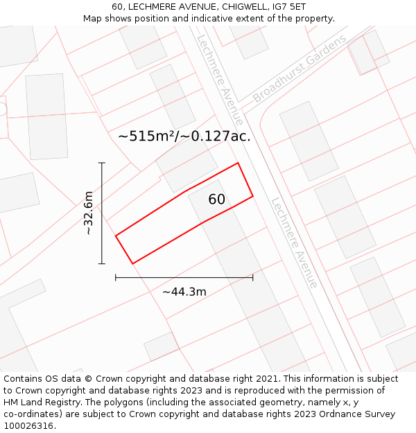 60, LECHMERE AVENUE, CHIGWELL, IG7 5ET: Plot and title map