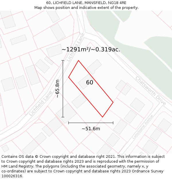 60, LICHFIELD LANE, MANSFIELD, NG18 4RE: Plot and title map