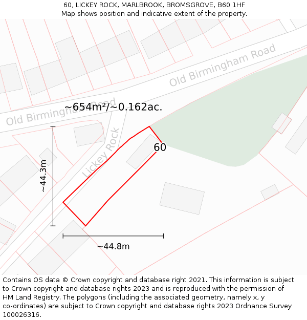 60, LICKEY ROCK, MARLBROOK, BROMSGROVE, B60 1HF: Plot and title map