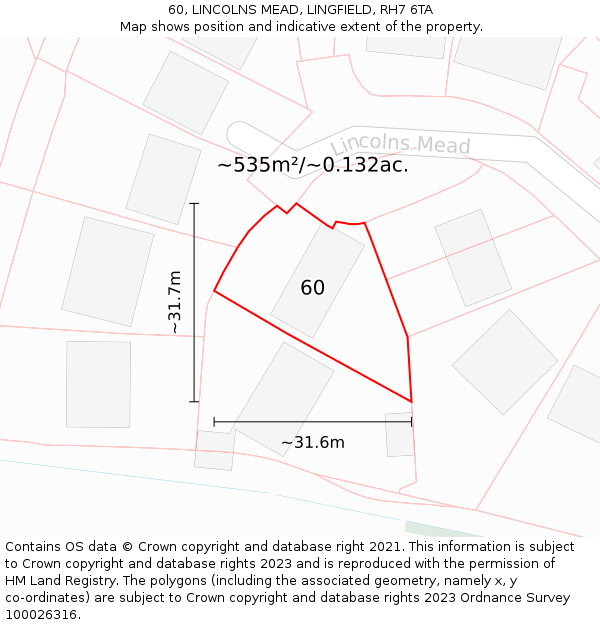 60, LINCOLNS MEAD, LINGFIELD, RH7 6TA: Plot and title map