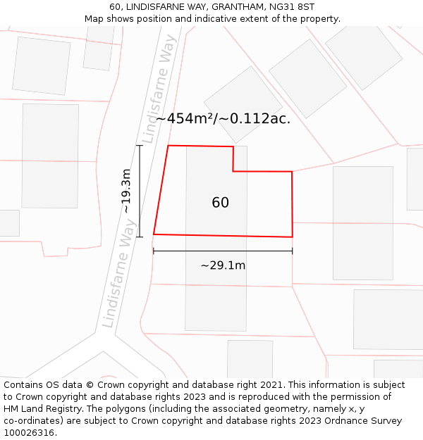 60, LINDISFARNE WAY, GRANTHAM, NG31 8ST: Plot and title map