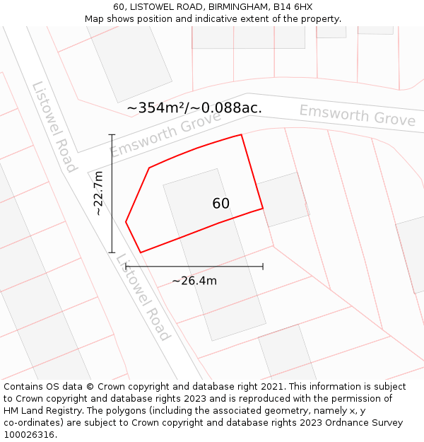 60, LISTOWEL ROAD, BIRMINGHAM, B14 6HX: Plot and title map