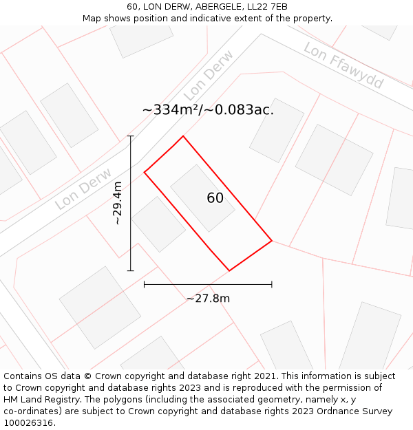 60, LON DERW, ABERGELE, LL22 7EB: Plot and title map