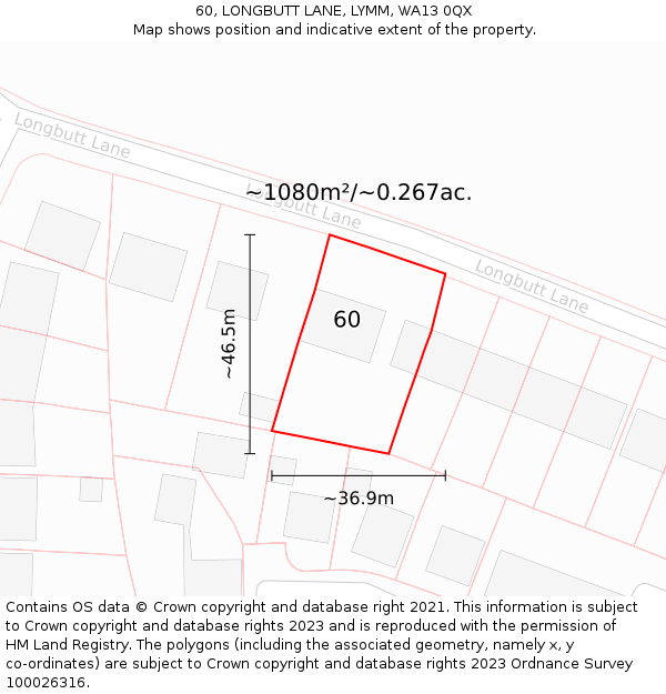 60, LONGBUTT LANE, LYMM, WA13 0QX: Plot and title map