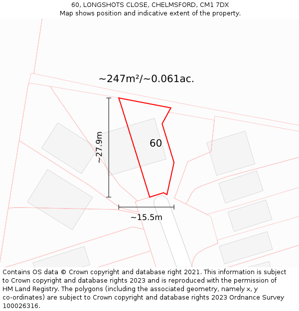 60, LONGSHOTS CLOSE, CHELMSFORD, CM1 7DX: Plot and title map