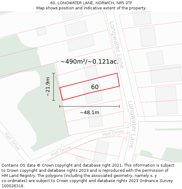 60, LONGWATER LANE, NORWICH, NR5 0TF: Plot and title map