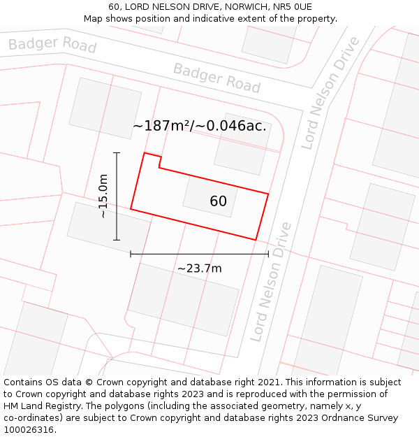 60, LORD NELSON DRIVE, NORWICH, NR5 0UE: Plot and title map