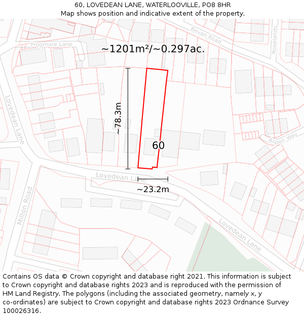 60, LOVEDEAN LANE, WATERLOOVILLE, PO8 8HR: Plot and title map