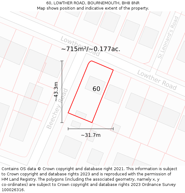 60, LOWTHER ROAD, BOURNEMOUTH, BH8 8NR: Plot and title map