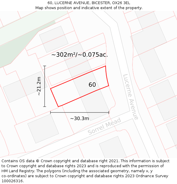 60, LUCERNE AVENUE, BICESTER, OX26 3EL: Plot and title map