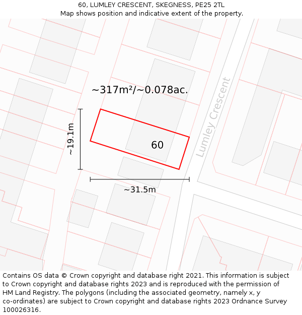 60, LUMLEY CRESCENT, SKEGNESS, PE25 2TL: Plot and title map