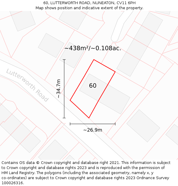 60, LUTTERWORTH ROAD, NUNEATON, CV11 6PH: Plot and title map