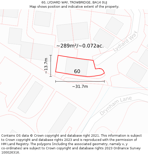 60, LYDIARD WAY, TROWBRIDGE, BA14 0UJ: Plot and title map