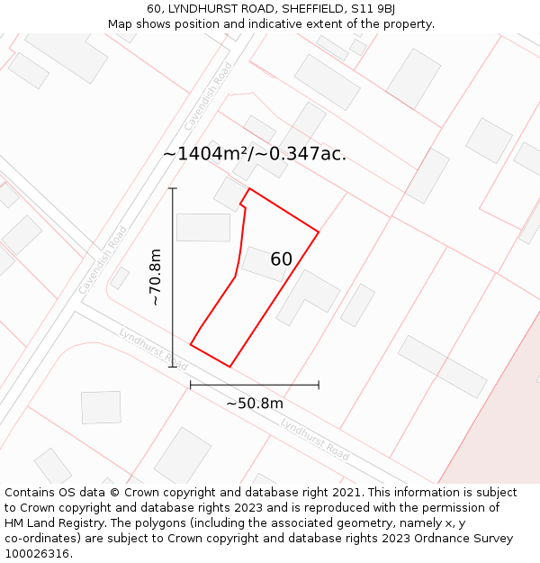 60, LYNDHURST ROAD, SHEFFIELD, S11 9BJ: Plot and title map