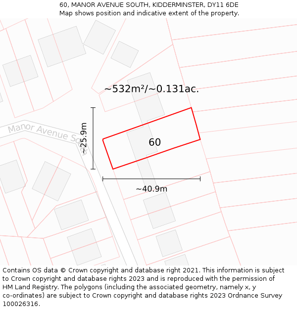 60, MANOR AVENUE SOUTH, KIDDERMINSTER, DY11 6DE: Plot and title map