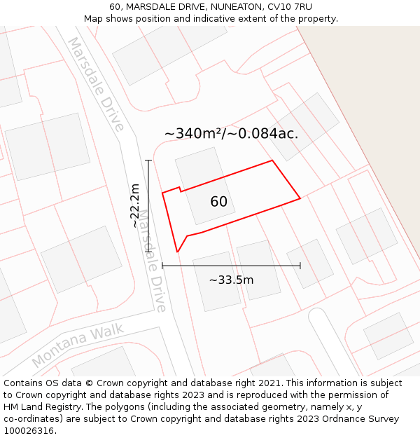 60, MARSDALE DRIVE, NUNEATON, CV10 7RU: Plot and title map