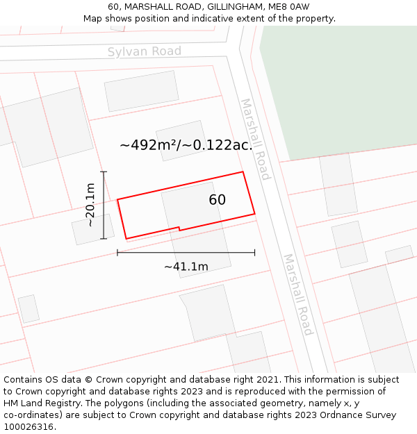 60, MARSHALL ROAD, GILLINGHAM, ME8 0AW: Plot and title map