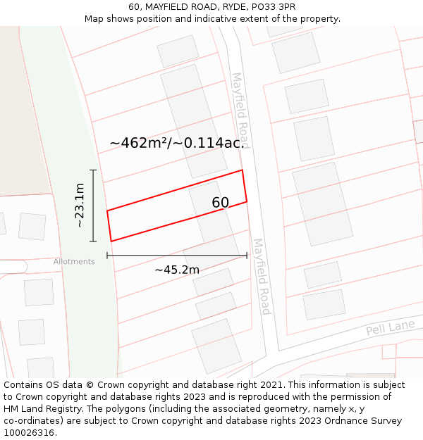 60, MAYFIELD ROAD, RYDE, PO33 3PR: Plot and title map