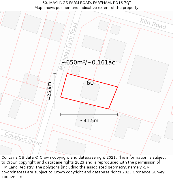 60, MAYLINGS FARM ROAD, FAREHAM, PO16 7QT: Plot and title map