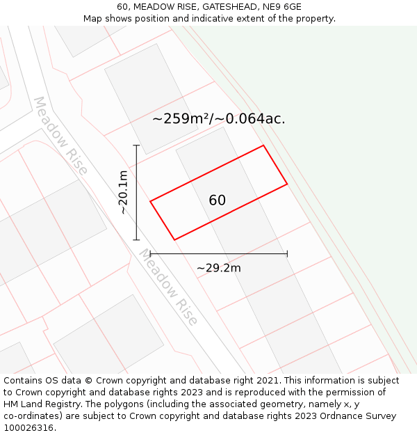 60, MEADOW RISE, GATESHEAD, NE9 6GE: Plot and title map