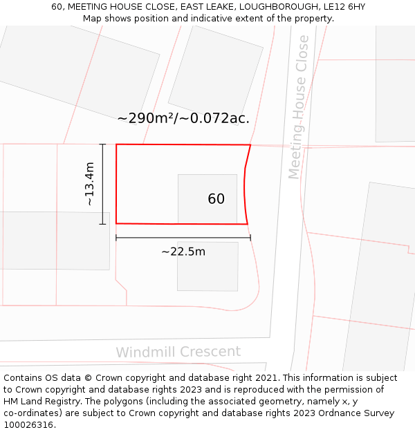 60, MEETING HOUSE CLOSE, EAST LEAKE, LOUGHBOROUGH, LE12 6HY: Plot and title map