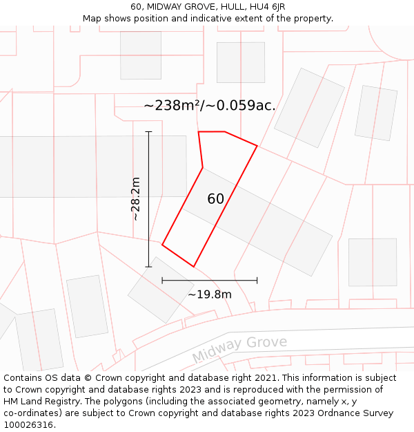 60, MIDWAY GROVE, HULL, HU4 6JR: Plot and title map