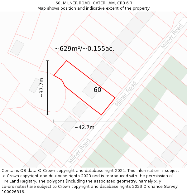 60, MILNER ROAD, CATERHAM, CR3 6JR: Plot and title map