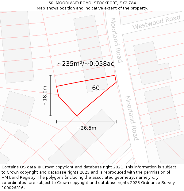 60, MOORLAND ROAD, STOCKPORT, SK2 7AX: Plot and title map