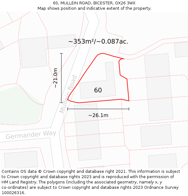 60, MULLEIN ROAD, BICESTER, OX26 3WX: Plot and title map