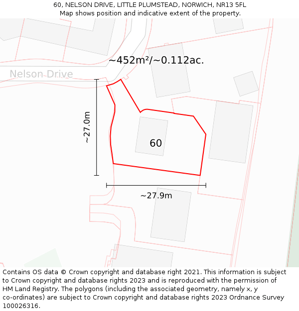 60, NELSON DRIVE, LITTLE PLUMSTEAD, NORWICH, NR13 5FL: Plot and title map