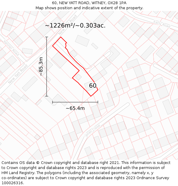 60, NEW YATT ROAD, WITNEY, OX28 1PA: Plot and title map