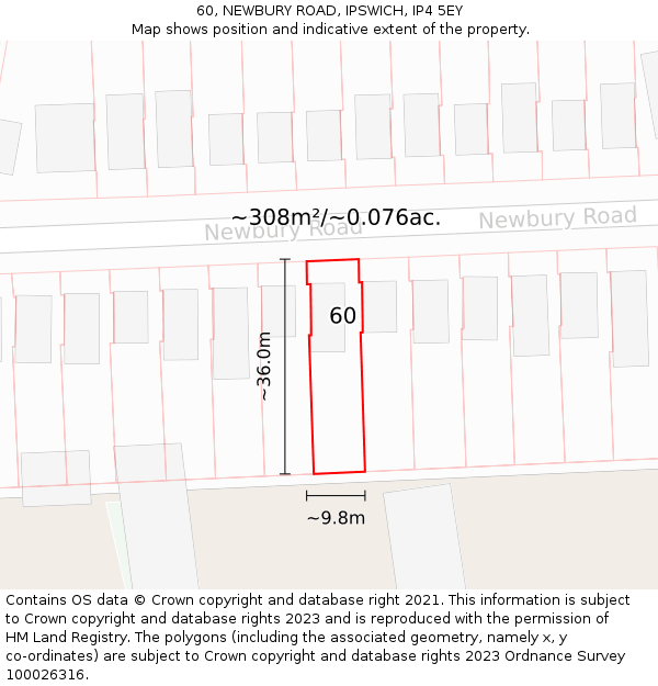 60, NEWBURY ROAD, IPSWICH, IP4 5EY: Plot and title map