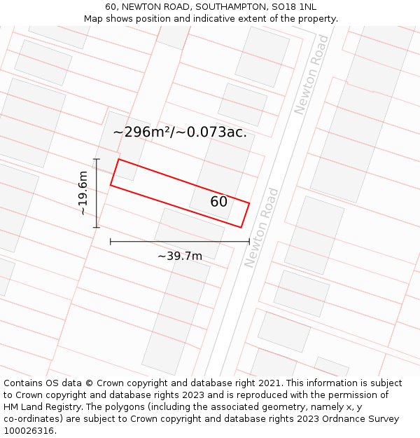 60, NEWTON ROAD, SOUTHAMPTON, SO18 1NL: Plot and title map