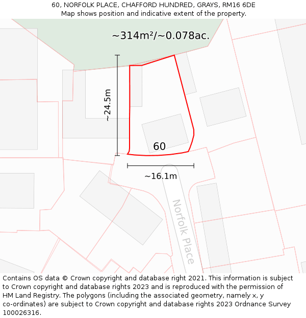 60, NORFOLK PLACE, CHAFFORD HUNDRED, GRAYS, RM16 6DE: Plot and title map