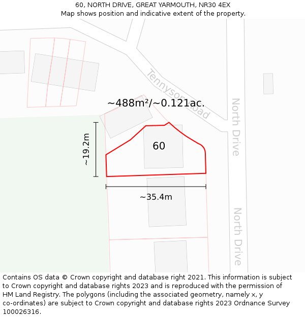 60, NORTH DRIVE, GREAT YARMOUTH, NR30 4EX: Plot and title map