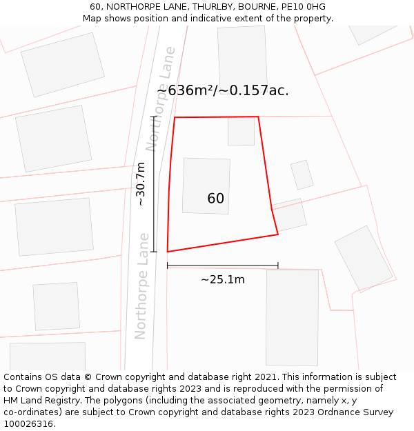 60, NORTHORPE LANE, THURLBY, BOURNE, PE10 0HG: Plot and title map