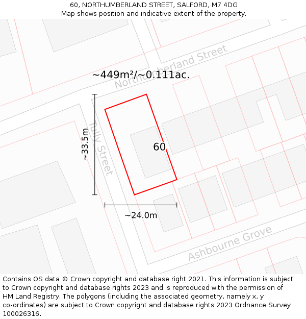 60, NORTHUMBERLAND STREET, SALFORD, M7 4DG: Plot and title map