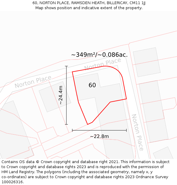 60, NORTON PLACE, RAMSDEN HEATH, BILLERICAY, CM11 1JJ: Plot and title map