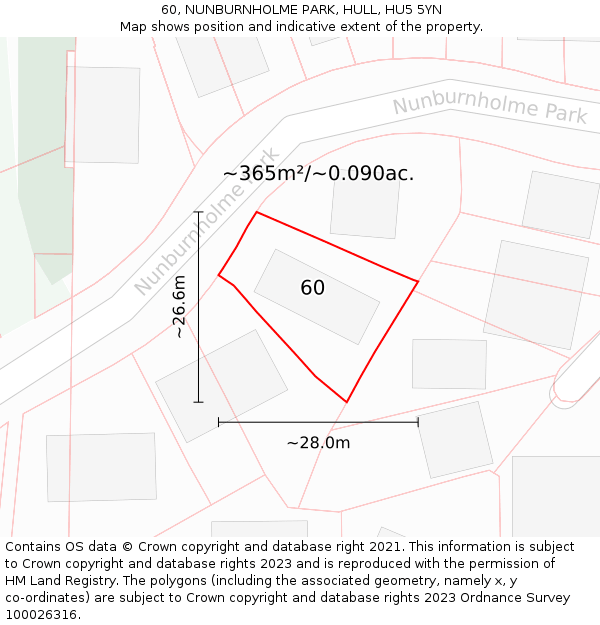 60, NUNBURNHOLME PARK, HULL, HU5 5YN: Plot and title map