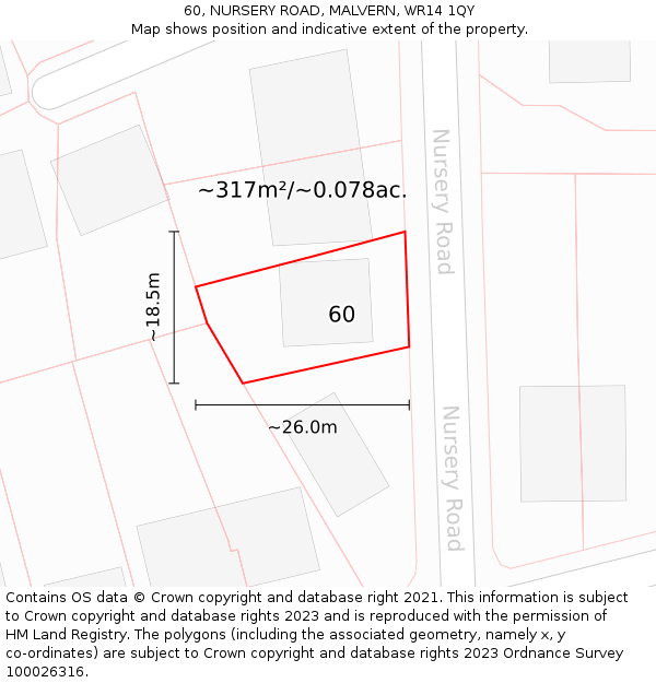 60, NURSERY ROAD, MALVERN, WR14 1QY: Plot and title map