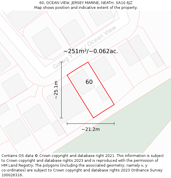 60, OCEAN VIEW, JERSEY MARINE, NEATH, SA10 6JZ: Plot and title map