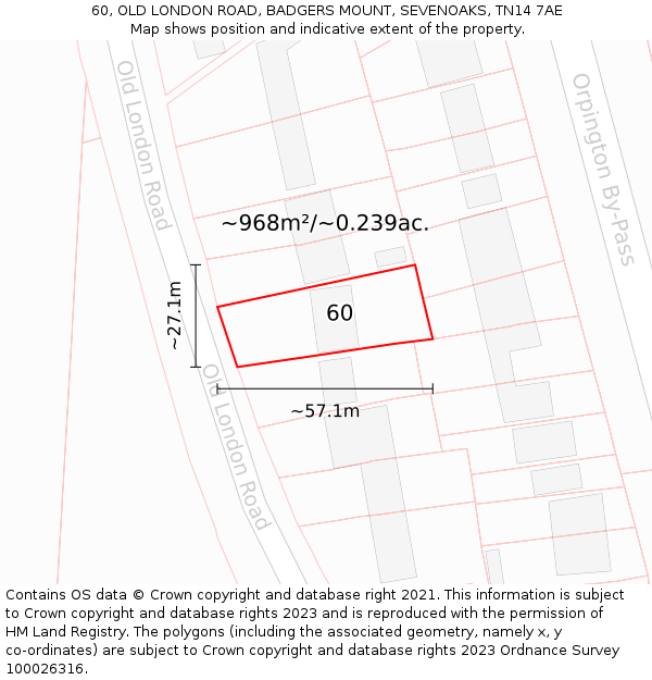 60, OLD LONDON ROAD, BADGERS MOUNT, SEVENOAKS, TN14 7AE: Plot and title map