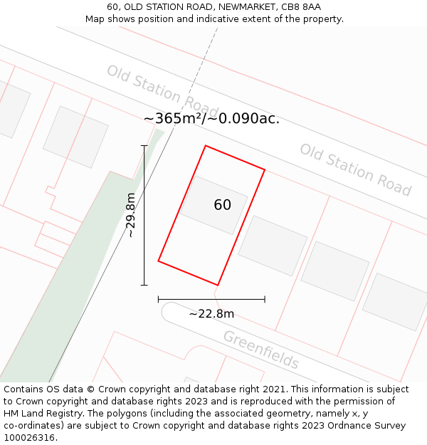 60, OLD STATION ROAD, NEWMARKET, CB8 8AA: Plot and title map