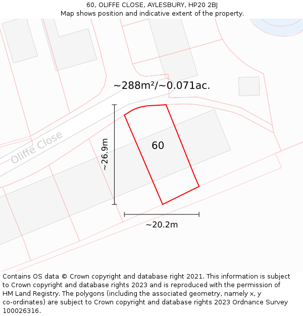 60, OLIFFE CLOSE, AYLESBURY, HP20 2BJ: Plot and title map