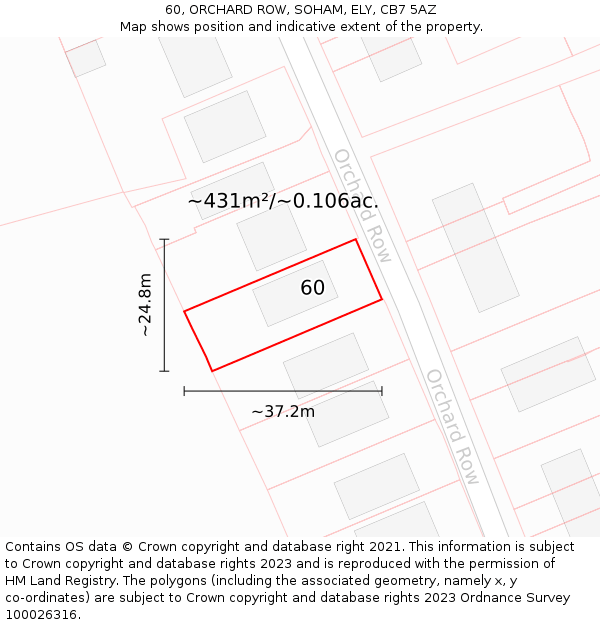 60, ORCHARD ROW, SOHAM, ELY, CB7 5AZ: Plot and title map