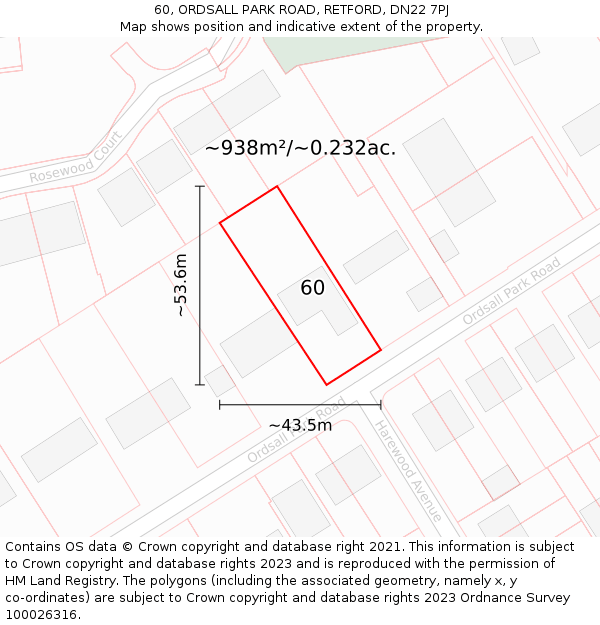 60, ORDSALL PARK ROAD, RETFORD, DN22 7PJ: Plot and title map