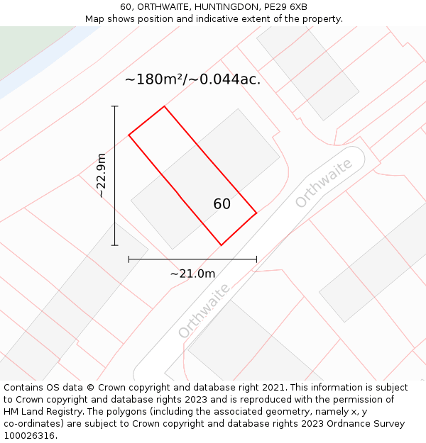 60, ORTHWAITE, HUNTINGDON, PE29 6XB: Plot and title map