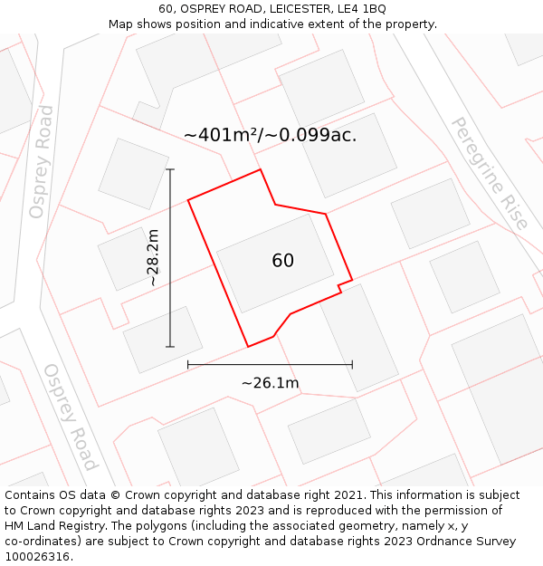 60, OSPREY ROAD, LEICESTER, LE4 1BQ: Plot and title map