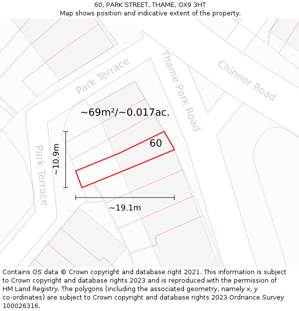 60, PARK STREET, THAME, OX9 3HT: Plot and title map