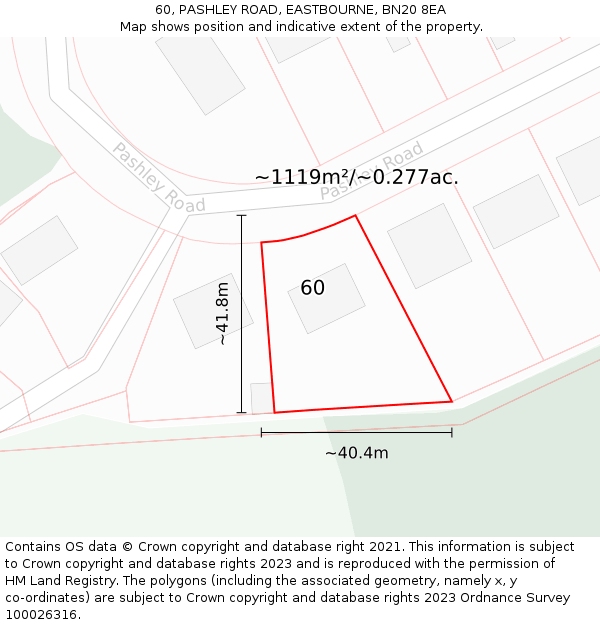 60, PASHLEY ROAD, EASTBOURNE, BN20 8EA: Plot and title map